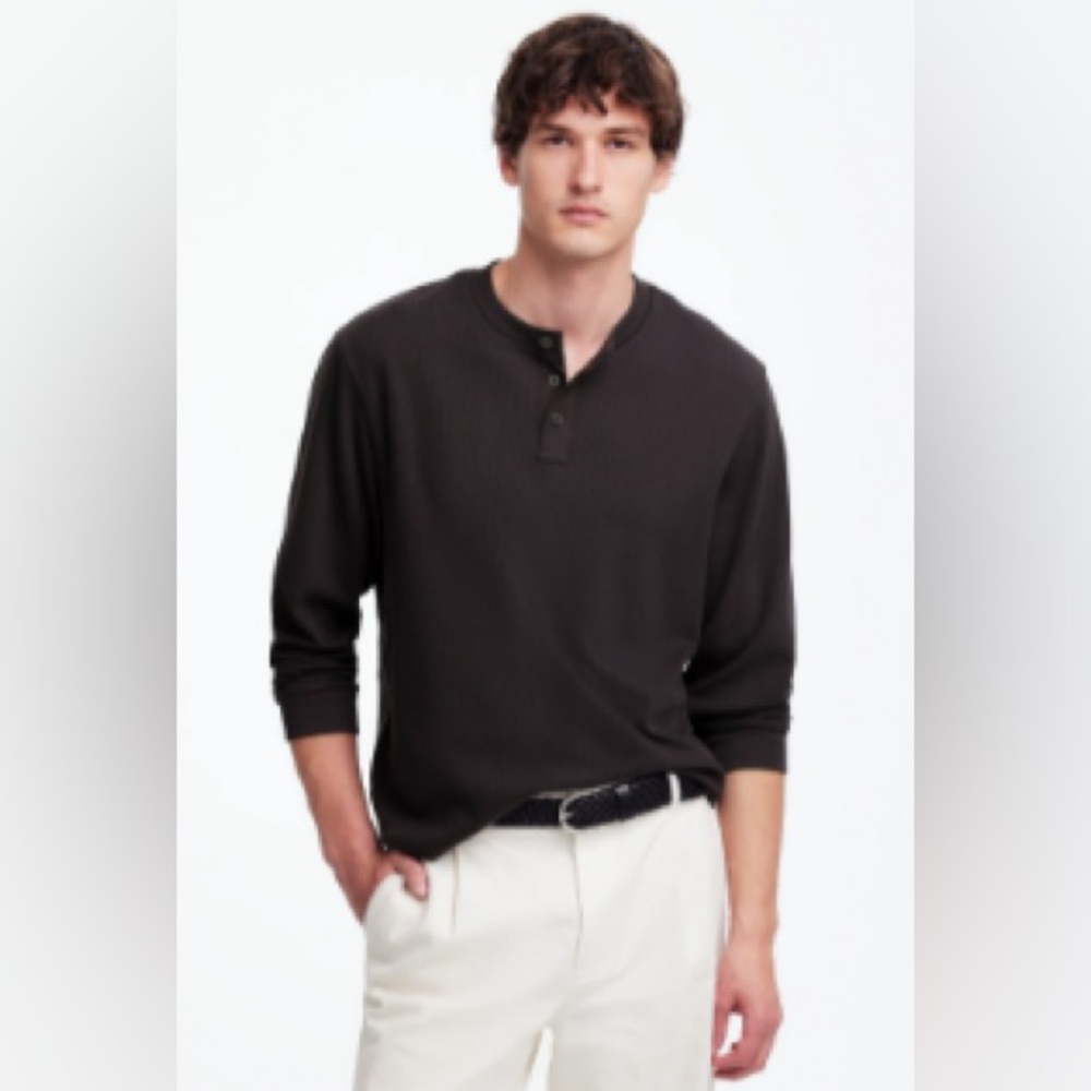 Madewell Men's Textured Long Sleeve Henley Tee in Cool Obsidian, Size Small